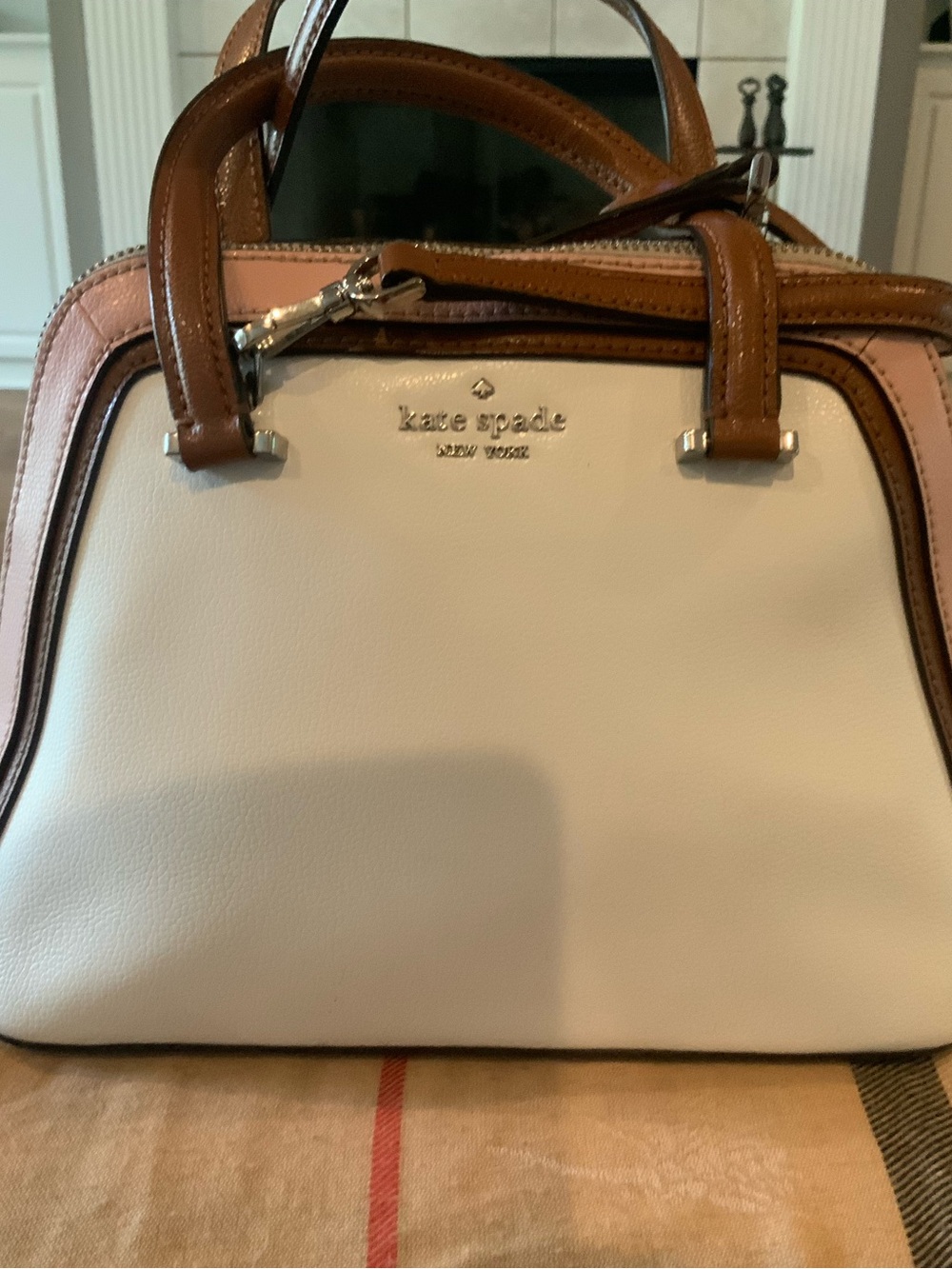 kate spade Two-Tone Cream, Brown & Pink Leather Satchel